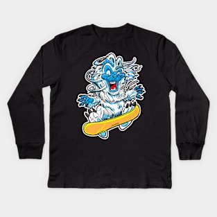 Cute Abominable Snowman or Yeti Snowboarder Kids Long Sleeve T-Shirt